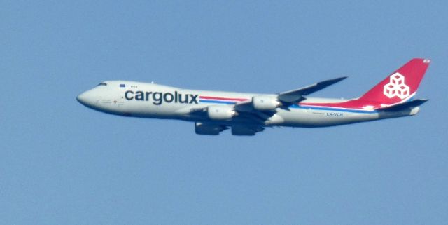 Boeing 747-400 (LX-VCK) - Aircraft out over the Ocean near Sandy Hook NJ, 19 air miles to JFK from the Summer of 2023.