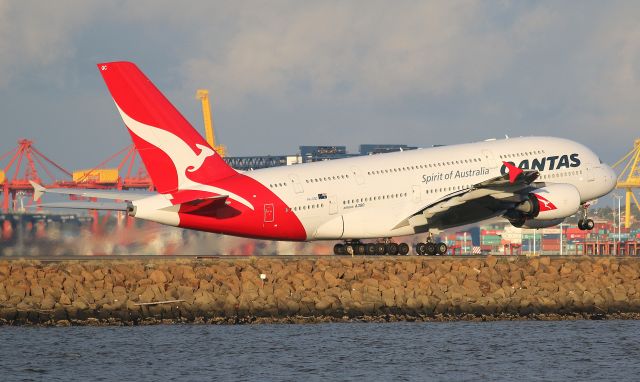 Airbus A380-800 (VH-OQC) - QF1 Departing 16R for LHR via DXB.. Taken from The Beach with a 70-200mm