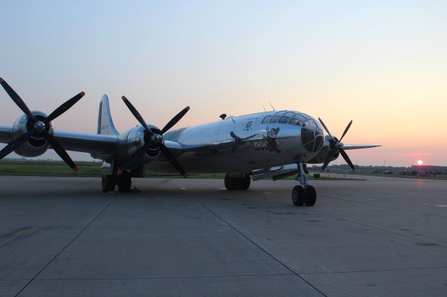 Boeing B-29 Superfortress (N69972) - B-29 Doc greets the hot July sun at Appleton International during EAA Week Oshkosh 2019.   Doc will be parked at the Air Wisconsin Facility this year.  