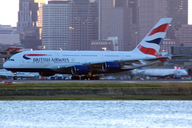 Airbus A380-800 (G-XLEI) - British Airways A388 departing BOS for LHR on 5/9/22. 