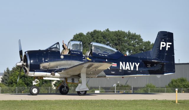 North American Trojan (N555PF) - Rolling out on landing at Airventure 2017