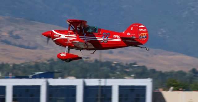 PITTS Special (S-1) (N45SS) - Noted stunt pilot Anthony Oshinuga (@TeamOshinuga) flies his Pitts Special (N45SS) past my position as he departs RNO on 2 Sept 2020 enroute to Fresno Yosemite (KFAT) while on the final segments of the EPIC FUELS "FBO Partners Reach Tour" around-the-country trip. Oshinuga flew his Pitts Special S-1S biplane over 6000 nautical miles in 18 days, departing San Diego on Aug 17 and landing back there the day after this photo was taken, on Sept 3. Along the way, he stopped at 44 FBOs to present gifts to each manager. To learn more about the trip, sponsored by Epic Fuels, research #ReachForTheSkies.