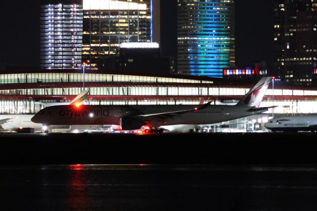 Airbus A350-1000 (A7-ANE) - Qatar A35K in One World livery sub for usual A359 prepares to depart BOS for Doha. 