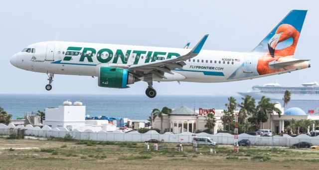 Airbus A320neo (N308FR) - Flo the flamingo at St Maarten.