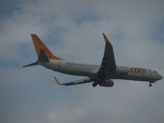 Boeing 737-800 (TC-AAT) - B737-800(WL) TC-AAT der Pegasus landet in TZX. Foto von der Hafenpromenade in Trabzon aus am 17.06.2013.