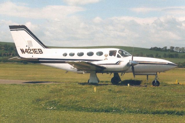 Cessna 421 (N421EB) - Seen here in Jun-88.br /br /Reregistered XA-RAE,br /then N421EL,br /then G-NSGI 13-Jan-92,br /then N9AY 26-Aug-96.