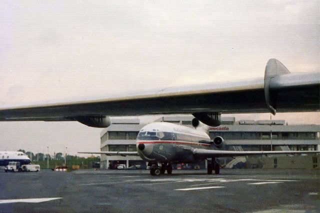 Boeing 727-100 (TF-FIA) - Icelandair - B727-185C (TF-FIA). Icelandair's B727 taken from front "hold" area of a British Caledonian BAC-111. If I recall correctly Icelandair utilised NCL on their KEF - TFN route (TFN - KEF) for refueling for a short period when their normal "fuel" stop of GLA was not available. (Scan from photo taken Sep 75)