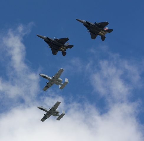 — — - The Idaho National Guard, in cooperation with the US Air Force, performed a flyover over certain parts of Idaho today. This is them over Idaho Falls.
