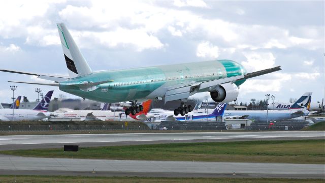 BOEING 777-300 (A6-ENI) - BOE929 on final approach to runway 16R completing its maiden flight on 3/3/13. (LN:1087  cn 41087).