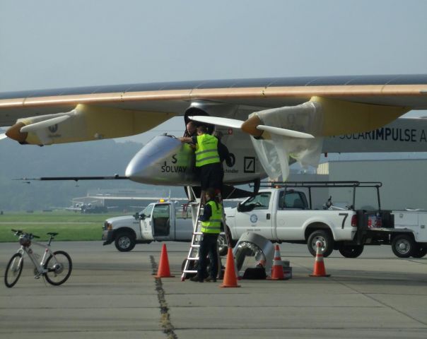 HB-SIA — - Bertrand Picard in the cockpit of Solar Impulse preparing for leg 4 of the flight across America (KLUK-KIAD Lunken Airport Cincinnati to Washington Dulles)