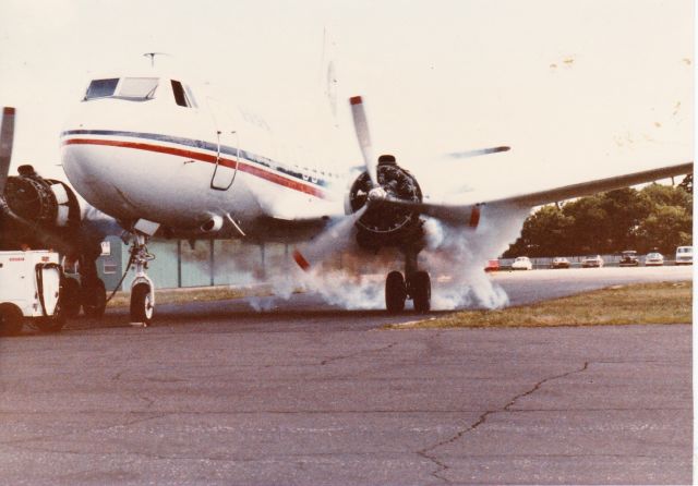 MARTIN 404 (N40407) - R-2800 Start after a maintenance visit, Provincetown Boston Airlines, Hyannis, Cape Cod around 1983