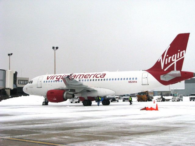 Airbus A319 (N528VA) - VA arrival at RFD following one of many snow storms during this past winter