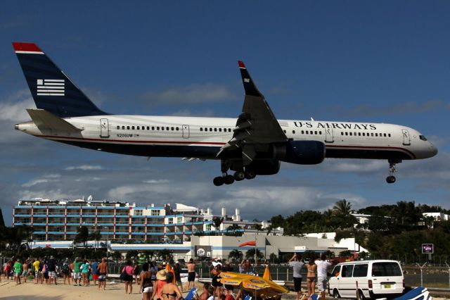 Boeing 757-200 (N206UW) - Over famous Maho Beach