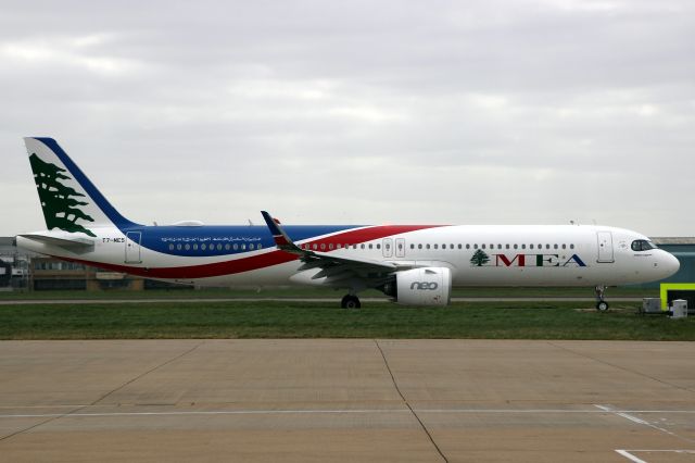 Airbus A321neo (T7-ME5) - Taxiing to depart rwy 09R on 3-Apr-21 operating flight MEA202 to OLBA.