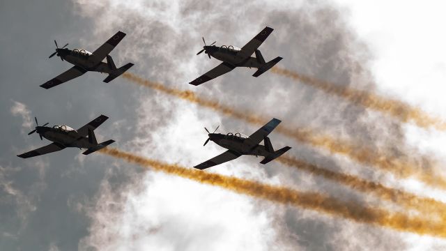 HAWKER DE HAVILLAND PC-9 (N400) - Israeli Air Force Aerobatic team during Israel 69th Independence day airshow over Jerusalem. 