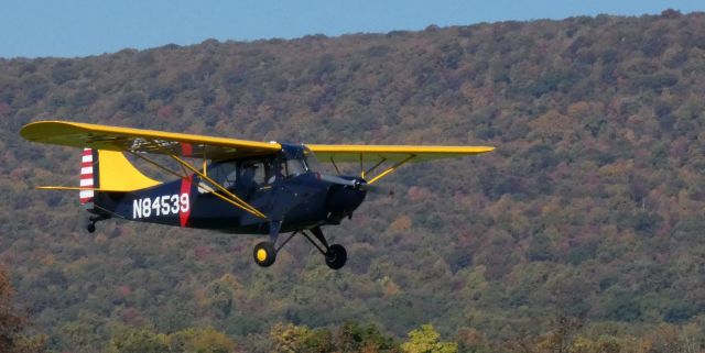 CHAMPION Tri-Traveler (N84539) - On short final near the Kittatinny Range of the Applachian Mountains is this 1946 Aeronca 7AC Champion Tri-Traveler in the Autumn of 2022.