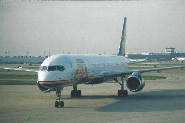BOEING 757-300 (N550TZ) - Taxiing in to a hard stand at the IND IAB ramp.