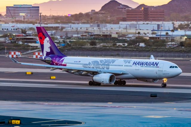 Airbus A330-200 (N370HA) - A Hawaiian Airlines A330-200 taking off from PHX on 2/6/23. Taken with a Canon R7 and Tamron 70-200 G2 lens.