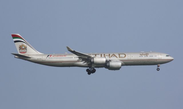 Airbus A340-500 (A6-EHA) - 22L arrival after diverting from JFK due to Tstorms