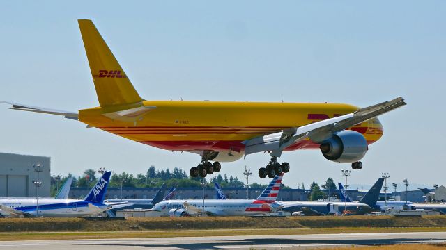 Boeing 777-200 (D-AALT) - BOE279 on short final to Rwy 16R to complete a B2 flight on 7.12.21. (B777-F / ln 1700 / cn 66863).