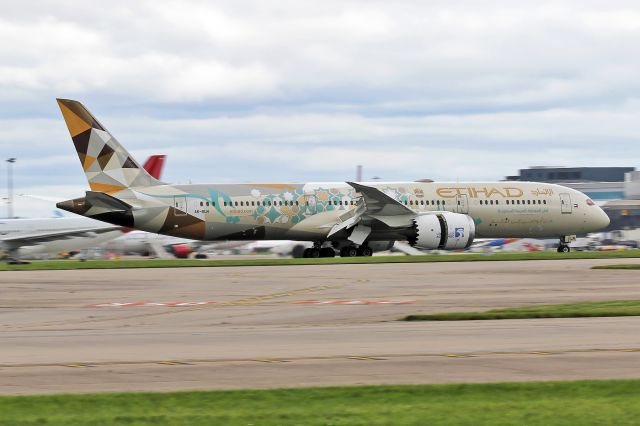 Boeing 787-9 Dreamliner (A6-BLN) - ETD21 after landing at MAN.  The "Choose Saudia Arabia" scheme.