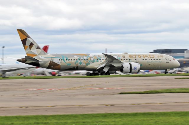 Boeing 787-9 Dreamliner (A6-BLN) - ETD21 after landing at MAN.  The "Choose Saudia Arabia" scheme.