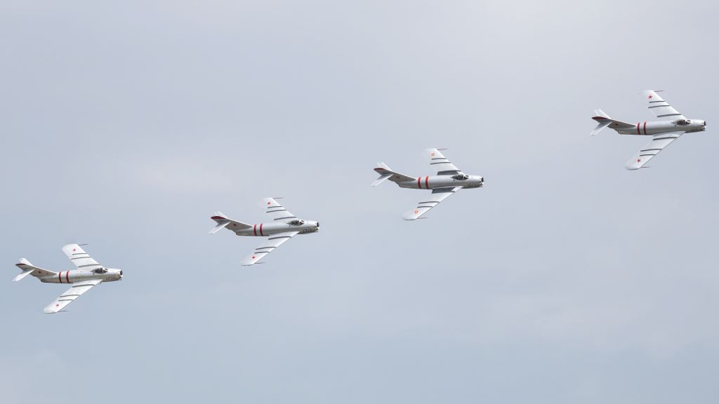 MIKOYAN MiG-17 (NX917F) - Never in my entire life did I expect to see this, and especially photo! A clean sweep of not one, but FOUR MiG-17s in formation! It felt incredible to witness something this historic, and this will be a hard photo to be as my top favourite in my decade plus of spotting and aviation photography! At a glance you could easily imagine being taken back in time!br /br /From R/L: N217SH/NX917F/N1713P/N1726Mbr /br /At the 2025 Defenders of Liberty Air Show at Barksdale AFB