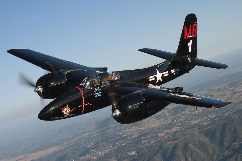 NX805MB — - What a beautiful plane! A Grumman F7F Tigercat in flight near Chino airport.
