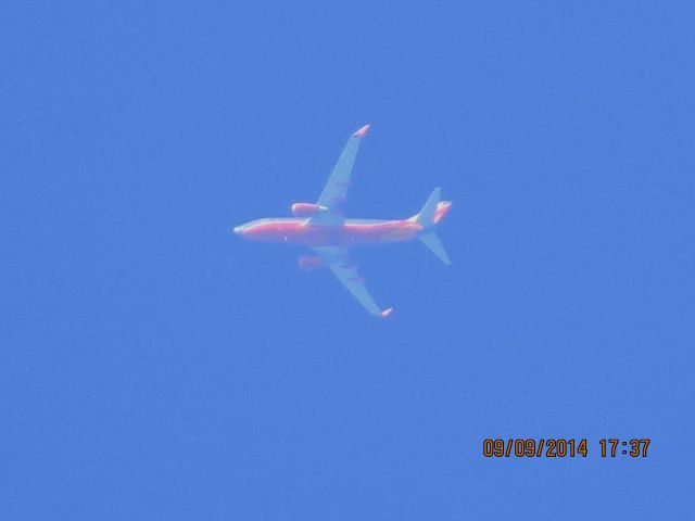 Boeing 737-700 (N755SA) - Southwest Airlines flight 3679 from ATL to DEN over Baxter Springs Kansas (78KS) at 38,000 feet.