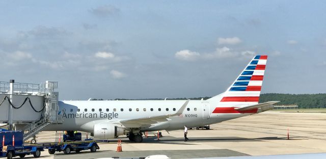 Embraer 175 (N109HQ) - Photo taken on the jetbridge by holding the phone above the plane I was boarding. 