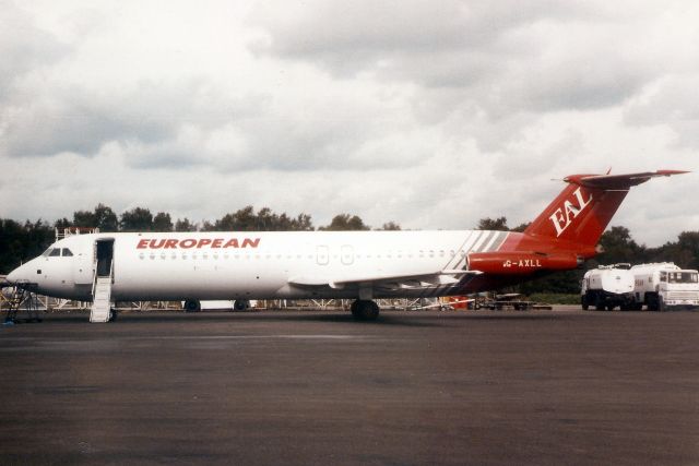 British Aerospace BAC-111 One-Eleven (G-AXLL) - Seen here in Sep-97.  With European Aviation from Feb-95 to Nov-01 when it became 5N-BDU for Savanah Airlines.