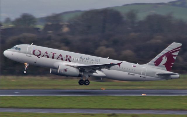 Airbus A320 (A7-AHH) - qatar a320 a7-ahh dep shannon after painting by eirtech aviation shannon 11/2/16.