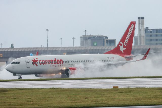 Boeing 737-800 (TC-TJU) - CAI8131 arriving from Dalaman after a bit of a downpour.