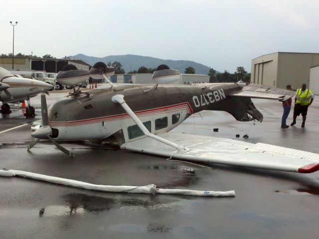 Cessna Skylane (N8317Q) - Tiedown ropes snapped in a thunderstorm Roanoke VA  7/4/11.