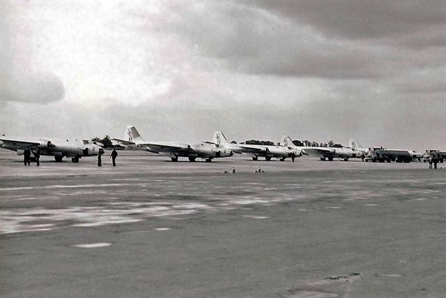 ENGLISH ELECTRIC Canberra (A84207) - English Electric-GAF Canberra A84-207 and others in transit RAAF East Sale (YMES) early 1960s.