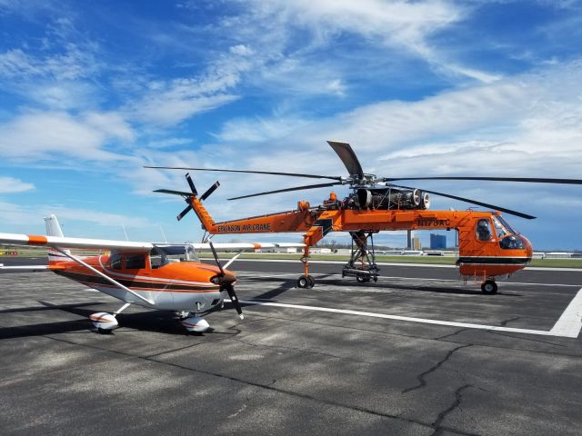 Cessna Skyhawk (N1366Y) - Skycrane "Isabelle" and our 172 "'Lil Orange". Related?