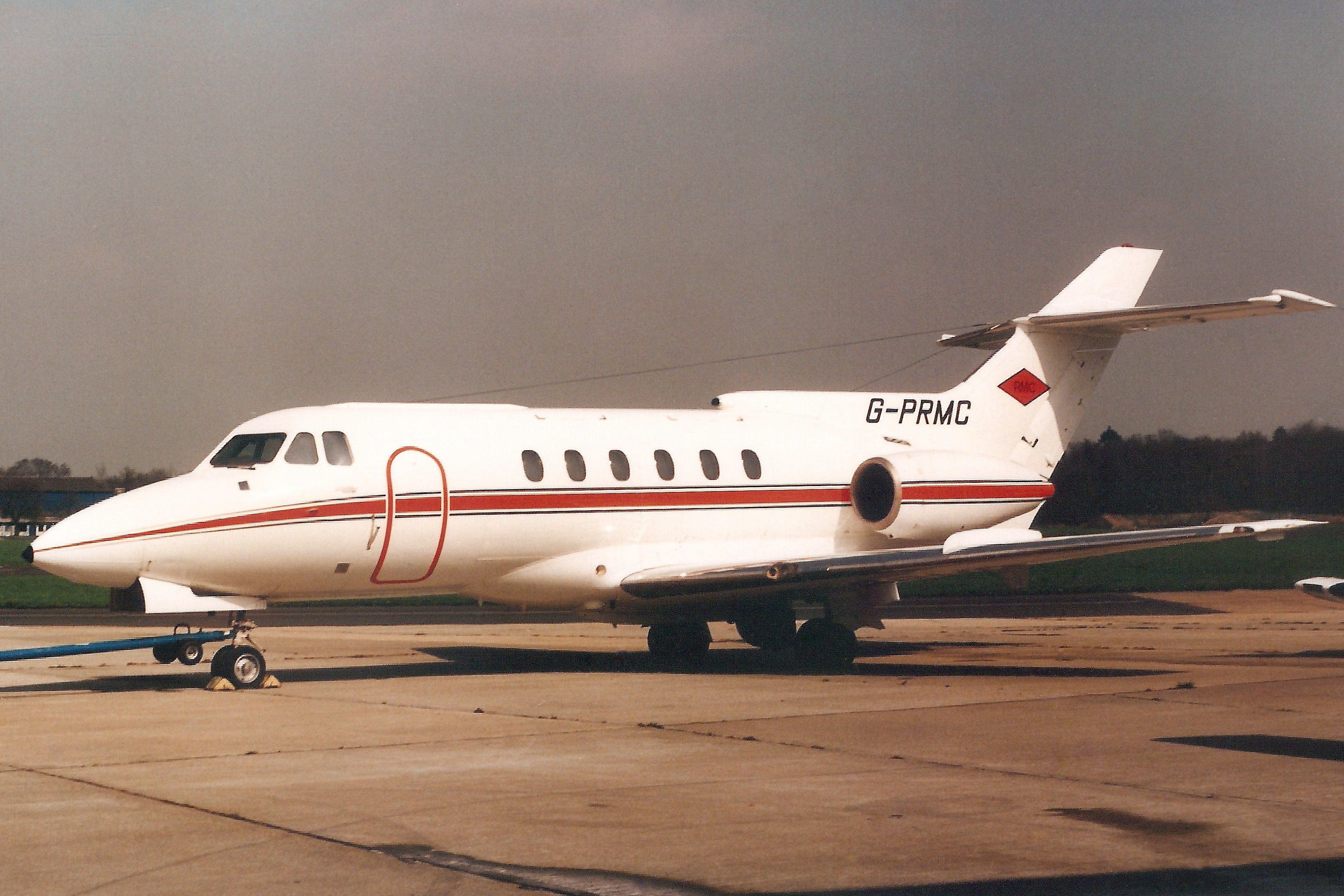 Hawker 800 (G-PRMC) - Seen here in Apr-89.br /br /Reverted to G-BFSP 15-Jan-91,br /transferred to Germany 1-May-91 as D-CBAE,br /reverted back to G-BFSP 22-Dec-92,br /transferred to USA 30-Mar-94 as N89TJ,br /reregistered HB-VLA 5-Aug-94,br /exported back to USA 6-Jan-97 as N703TS.br /Damaged beyond repair 8-Mar-05 at KTEB.br /Reregistered N703JN 16-Dec-05.br /Registration cancelled 18-Jun-10.br /Broken up at KFLL.