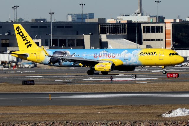 Airbus A321 (N662NK) - 'Spirit Wings 432' arriving from Orlando. The new 'Dumbo movie' livery is making it's first visit to Boston