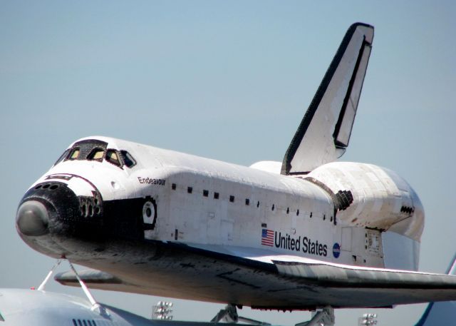 ELL105 — - Space Shuttle Endeavour atop the Shuttle Carrier 747 (N911NA) at Barksdale Air Force Base after spending the night on the return trip back to Florida.