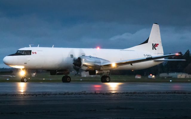 CONVAIR CV-580 (C-GKFS) - "Flightcraft 575" pulling onto the Purolator ramp this morning with a plane full of mail and cargo for Victoria and the South Island.