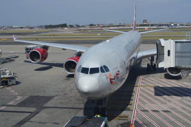 Airbus A340-600 — - This Virgin Atlantic A340 had just been pulled over to the gate from parking,