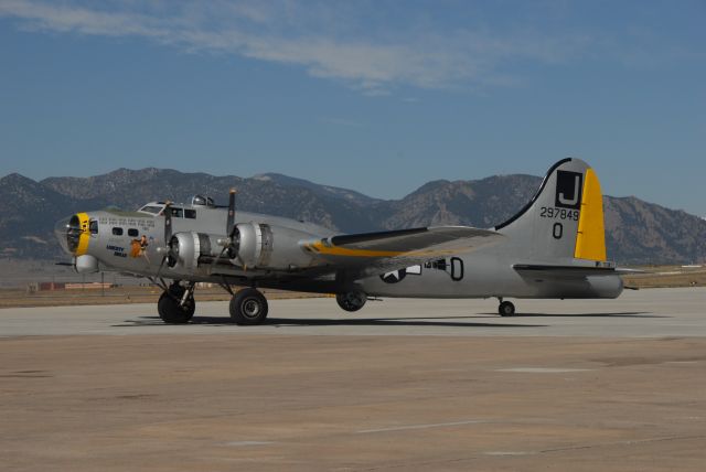 Boeing B-17 Flying Fortress (N390TH) - Liberty Belle taxies at Rocky Mountain Metro Airport near Brighton, CO, April 19, 2008.  Shes a bueaty!