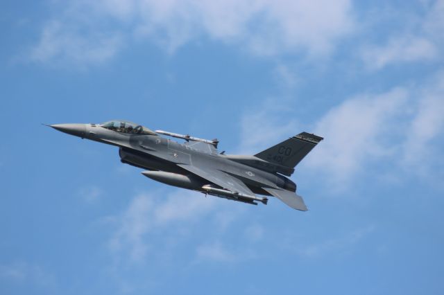 — — - An F-16 from the Colorado ANG Buckley Field departs the 9000 ft runway at Volk Field.br /br /Operation Northern Lightning 2 is underway with about 60 aircraft training at Wisconsin's Combat Readiness Training Center.br /br /The training has Volk East & West MOA's, Hardwood Bombing Range & Ft. McCoy's Artillery Range at their disposal.   