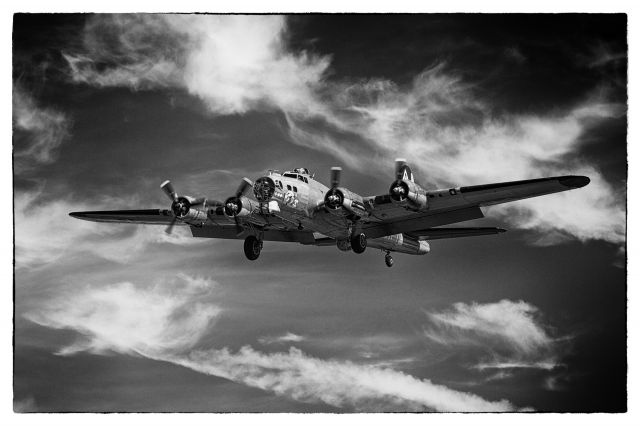 Boeing B-17 Flying Fortress (23-1909) - June 22, 1943 B17 "Nine-O-Nine" heading out over the Channel on a mission....br /br /Not really, but for a moment, it could have been....br /br /br /Canon 5D MkIII:1/400 s; f4.0; ISO100; 70-200mm f2.8L @110.0 mm June 22, 2013 B17 "Nine-O-Nine" about 100 ft.  47.514N 122.289W Boeing Field.