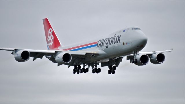 BOEING 747-8 (LX-VCH) - BOE508 on final to runway 16R to complete a flight test on 4/2/13. (LN:1473 cn 35821).