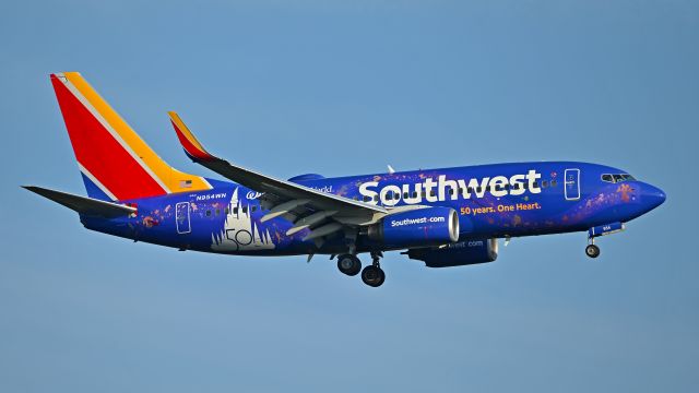 Boeing 737-700 (N954WN) - Southwest Airlines Boeing 737-700 (N954WN) "Disney World 50th" arrives KRDU Rwy 23L on 10/03/2021 at 5:36 pm.