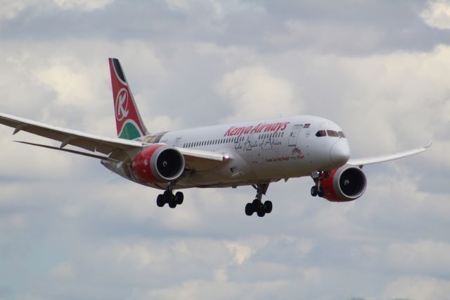 Boeing 787-8 (5Y-KZD) - A Kenya Airways B787-8 wearing the 'Come Live the Magic' livery on final approach into LHR, landing on runway 27R.br /br /Location: Northern Perimiter Road, beside Runway 27R.br /Date: 26.08.22 (dd/mm/yy).