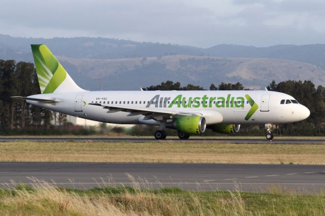 VH-YQC — - Air Australia A320-232 VH-YQC rushes down runway 23 at YPAD with diverted flight Strategic 558 on Christmas Day 2011.