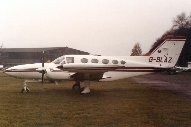 Cessna 421 (G-BLAZ) - Seen here in Mar-85.br /br /Registration cancelled 29-Aug-86 as permanently withdrawn from use,br /but reregistered D-IGPZ,br /then OE-FMZ,br /and F-GUST 22-Oct-98.