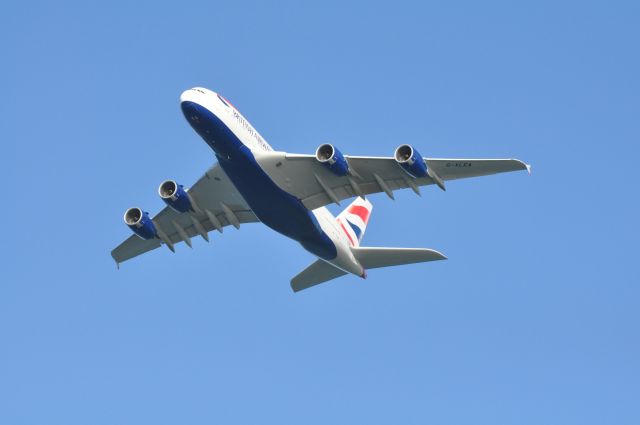 Airbus A380-800 (G-XLEA) - British Airways A380 flying low over Dublin City at Flight Fest 15.09.13